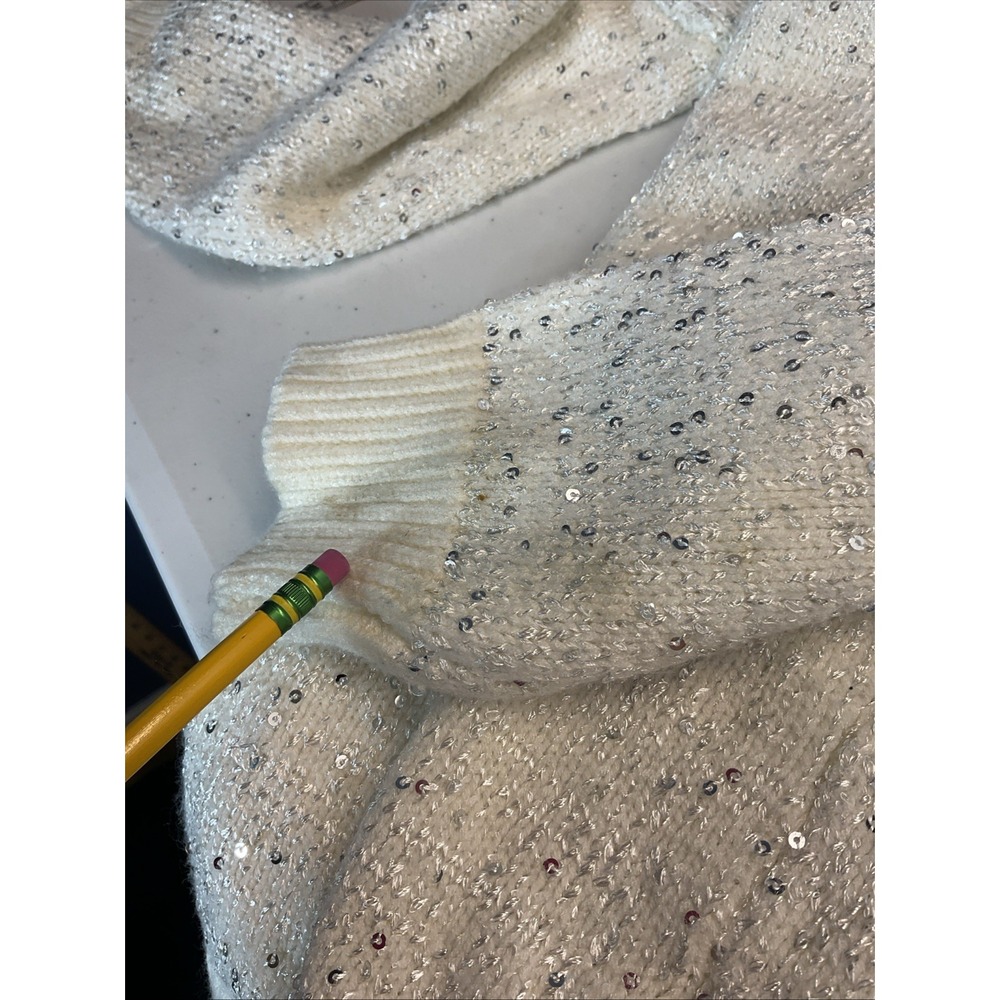 OLIVIA RUBIN Cream Mika Oversize Cardigan Sequin Rhinestone Size M *Flaw* - Picture 9 of 15